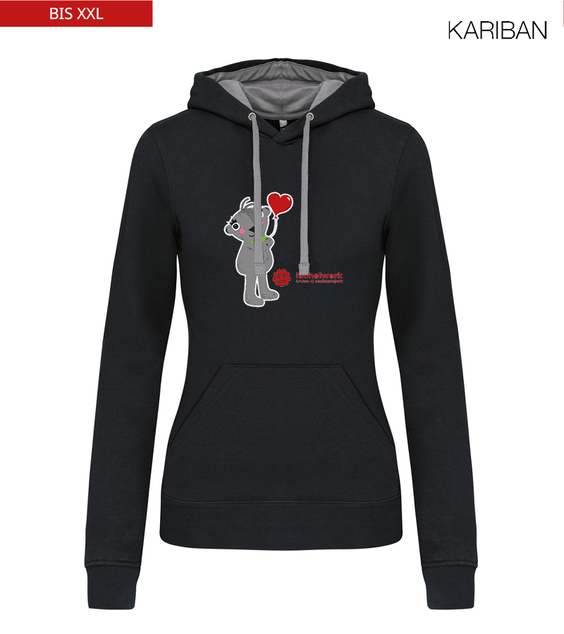 Kariban Damen Hoodie Black Fine Grey "Uwe Frontprint"